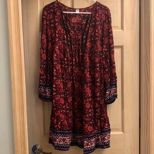 old navy | woodland peasant dress red multi | sz L